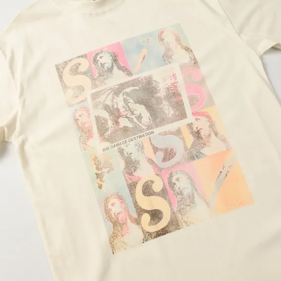 Saint Michael series retro trendy round neck short sleeves Model number: 3180P116 Color: apricot Code number: S M L XL